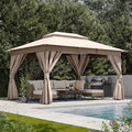 LAUSAINT HOME Gazebo 10x13ft, Heavy Duty Patio Gazebo with Expansion Bolts, Party Canopy Tent with Double Roofs, Mosquito Nettings and Privacy Screens for Backyard, Garden, Lawn, Champagne