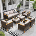 Sophia & William Patio Furniture Sets, 9 Piece Sectional Outdoor Rattan Wicker Sofa, All Weather Patio Conversation Set for Deck Backyard Lawn, Outdoor Couch, Beige