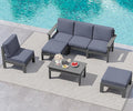 SERWALL 7-Piece Patio Sofa Set, Outdoor Furniture Set, All-Weather HDPE Outdoor Sectional Conversation Set with Cushions and Coffee Table, Large Modular Sofas for Garden, Grey Frame with Grey Cushion