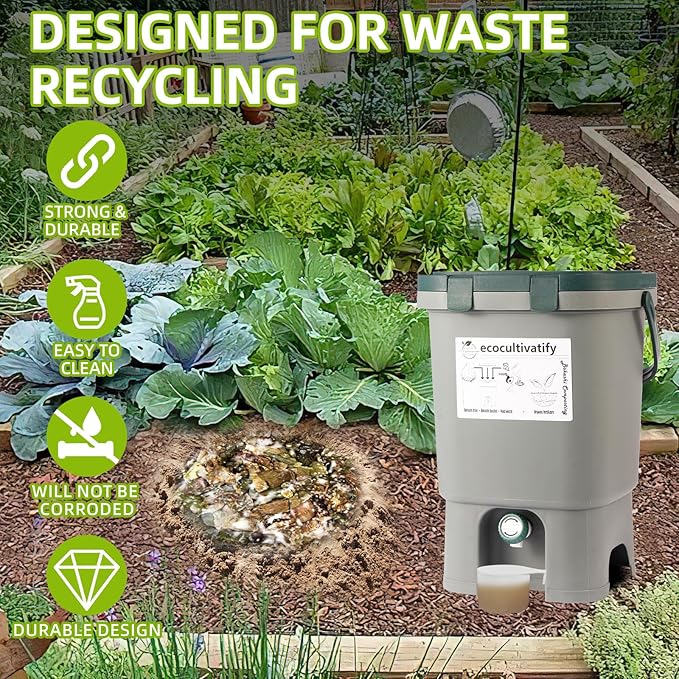 Bokashi Compost Bin, 4.7 Gallon Bokashi Composter with Bokashi Bran, Indoor Compost Bin, Kitchen Countertop Compost Bin with Lid, Kitchen Composter, Outdoor Bokashi Composter Starter