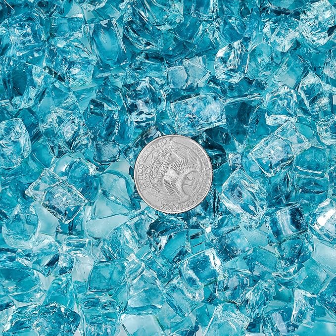 Onlyfire 10 lbs Fire Glass for Propane Gas Fire Pit, 1/2-Inch High Luster Fireplace Glass Rocks for Fire Pit Table, Aqua Blue