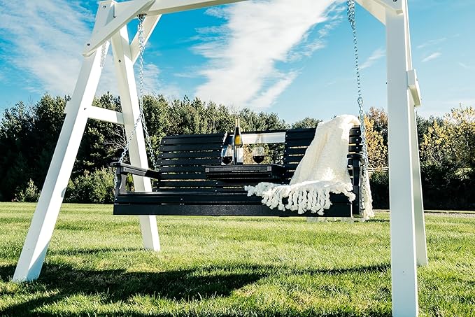 LuxCraft Rollback 5ft Recycled Plastic Plain Porch Swing with Flip Down Center Console - Lead Time to Ship 4 Weeks