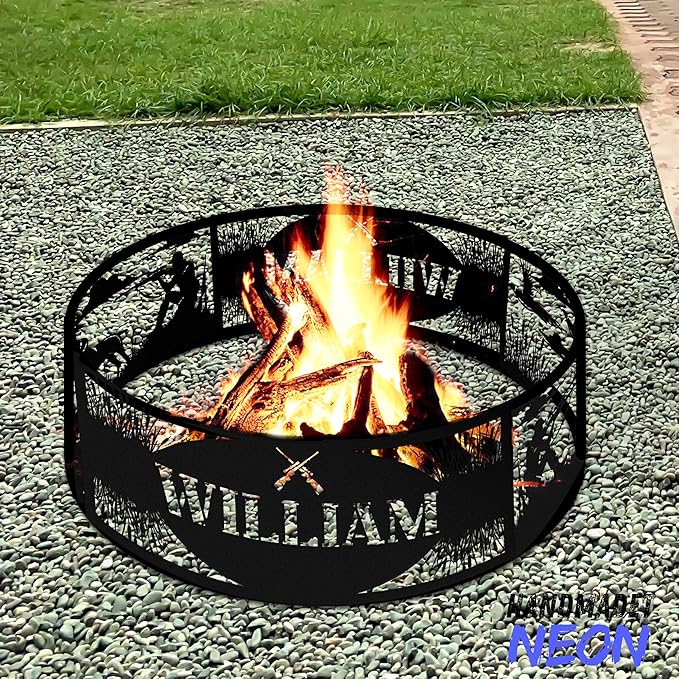 Personalized Bear Fire Pit Ring Wildlife Forest Stainless Steel Custom Name 360 Degree Campfire Ring Stove Outdoor BBQs Backyard Camping Garden Decor Gifts Father Nature Lover