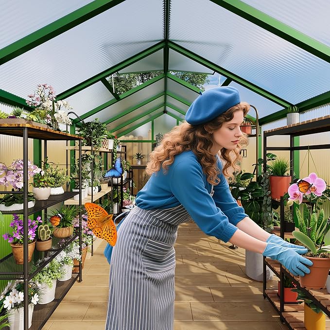 8 X 12 Ft Greenhouse, Greenhouses for Outside, Polycarbonate Greenhouse with Aluminum Frame, Lockable Door and Ajustable Roof Vent for Backyard, Green Houses for Outside Garden Backyard, Patio
