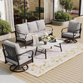 SUNSHINE VALLEY 4 PCS Metal Outdoor Patio Furniture Set, Patio Conversation Sets 1 3-Seater Sofa, 2 Swivel Chairs with 5.75" Extra Thick Cushion & Coffee Table, Black Backyard Furniture, Light Gray