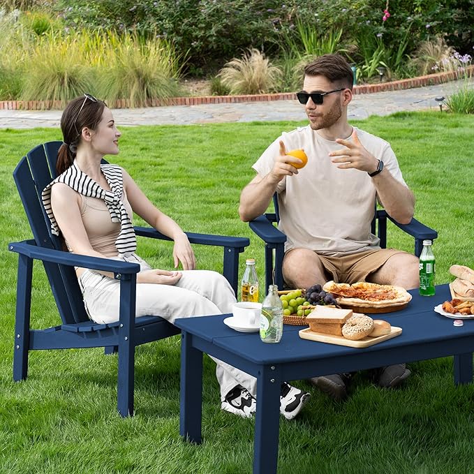 nevilywood Compact Stackable Adirondack Chairs Set of 2, 26.3" Wide HDPE Outdoor Patio Chairs - Durable, Space-Saving Design for Porch, Lawn or Garden, Navy