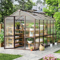 6x12 FT Wooden Greenhouse, Polycarbonate Greenhouse with Adjustable Roof Vents and 6MM Thick Polycarbonate Panel, Walk-in greenhouses for Outdoors for Garden Backyard, Patio, Lawn, Brown