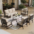 SUNSHINE VALLEY 6 Piece Metal Outdoor Patio Furniture Set, Patio Conversation Set 1 3-Seater Sofa, 2 Fixed Sofa, 2 Rocking Sofa with 5.75" Thick Cushion & Coffee Table Black Backyard Furniture, Beige