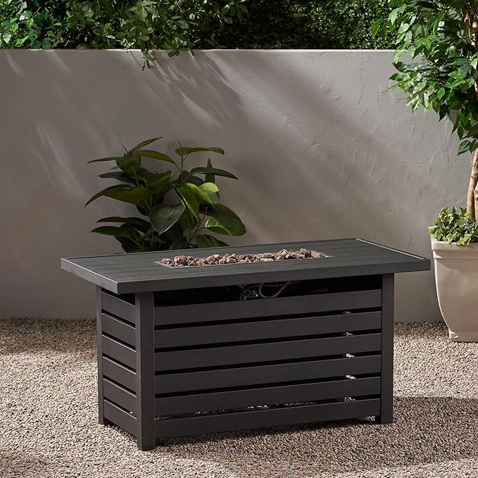 Merax 30,000 BTU Rectangular Iron Fire Pit with Hidden Propane Tank Cover, 47.25" L Outdoor Gas Firepit for Patio & Backyard, Black