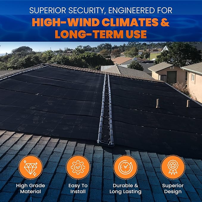 Industrial Grade Solar Pool Heater DIY Kit - Superior High-Wind Strapless Mounting System & Maximum Freeze Resistance (9-4'x9.5' / 342 Square Feet)