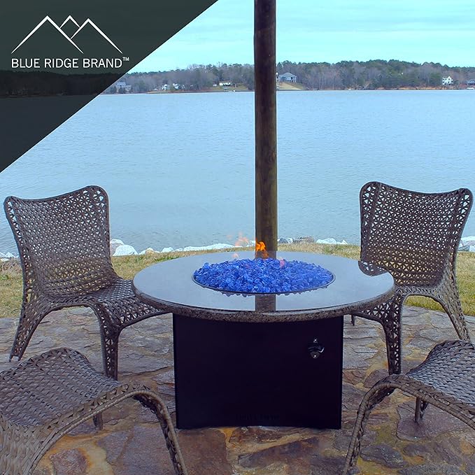 Sky Blue, Clear, Amber Fire Pit Glass - Fire Glass for Fire Pit - Firepit Glass Rock - Glass Stones - Fire Pit Glass Rocks - Gas & Propane Fire Pit & Fireplace Glass (20 Pound, Serenity)