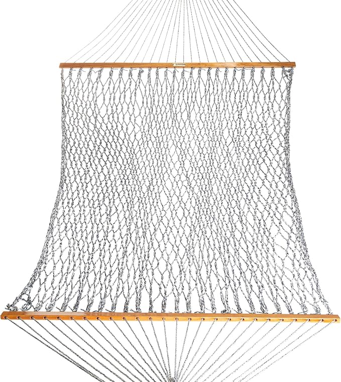 Original Pawleys Island Deluxe Navy Oatmeal Heirloom Tweed DuraCord Rope Hammock – 13 ft. x 65 in, 2-Person, 450 lb Capacity, Oak Spreader Bar, Zinc-Plated Hardware, Handcrafted in The USA