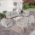 SUNSHINE VALLEY 6 Piece Metal Outdoor Patio Furniture Set, Patio Conversation Set 1 3-Seater Couch, 2 Fixed Sofa, 2 Swivel Sofa with 5.75" Thick Cushion and Coffee Table White Backyard Furniture, Gray