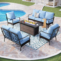 PHI VILLA Patio Furniture Set with 56" Fire Pit Table, Premium Outdoor Wicker Metal Frame Furniture with Upgraded Waterproof Thick Cushions for Porch, Poolside, Deck, and Yard