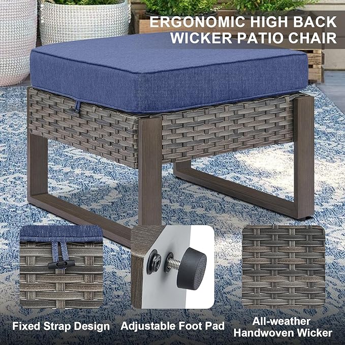 Belord 6 Piece Outdoor Patio Furniture Set with Propane Fire Pit Table, Wicker Patio Conversation Set with 2 Swivel Rocker Chairs Rattan Sofa and Removable 4" Thick Cushions for Deck Backyard