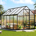 AMERLIFE 6x10x6.3 FT Outdoor Polycarbonate Greenhouse, Walk-in Aluminum Garden Structure with Dual Roof Vents & Swing Door, Heavy-Duty Black Greenhouse