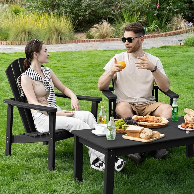 nevilywood Compact Stackable Adirondack Chairs, 26.3" Wide HDPE Outdoor Patio Chairs - Durable, Space-Saving Design for Porch, Lawn or Garden, Black