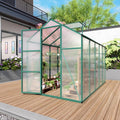 KEIKI Aluminum 6x10 FT Walk-in Polycarbonate Greenhouse, Outdoor Gardening Greenhouse with Raised Base, Roof Vent & Weather-Resistant Panels, Green