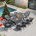 PURPLE LEAF 9 Pieces Patio Dining Set with Outdoor Aluminium Dining Table and Woven Rattan Chairs Modern Metal Furniture Cushions Sets for Garden Yard Indoor Decor Kitchen Gray