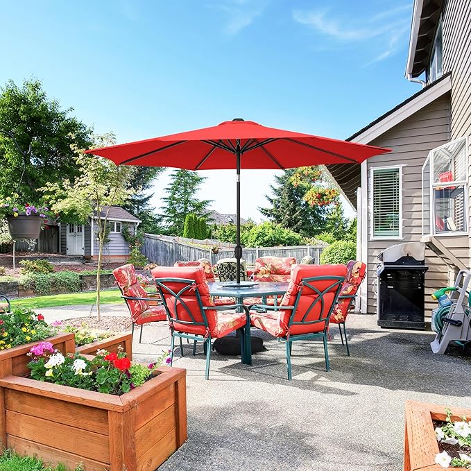 Sundale Outdoor Olefin 5-Year-Non-Fading Patio Umbrella with Sand Bag Umbrella Base, Outdoor Umbrella with Tilt and Crank