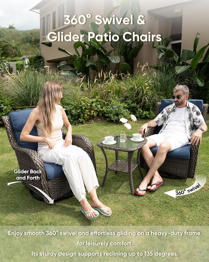 HUMMUH Patio Furniture Set with Fire Pit Table 6-Piece Wicker Outdoor Swivel Rocker Patio Chairs Loveseat Conversation Set for Porch, Backyard, Deck