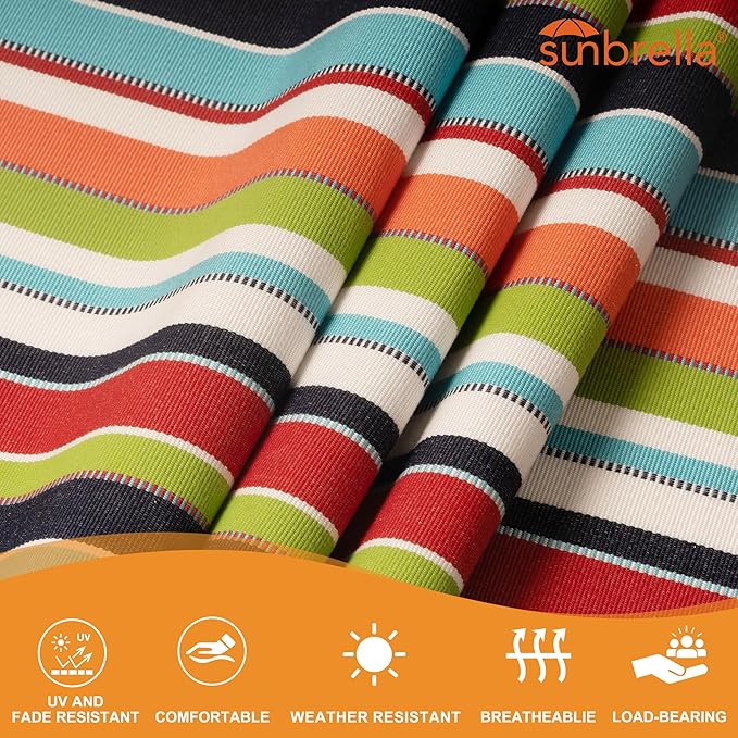 Lazy Daze Hammocks 12 FT Sunbrella Fabric Hammock with Spreader Bars and Free Pillow Fits for 2 Persons, All Weather and Fade Resistant for Patio Yard, 450 lbs Capacity, Carousel Confetti