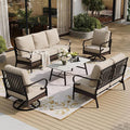 SUNSHINE VALLEY 5 Piece Metal Outdoor Patio Furniture Set, Patio Conversation Sets 3-Seater Sofa, 2-Seater Sofa, 2 Swivel Chair with 5.75" Thick Cushion & Coffee Table Black Backyard Furniture, Beige