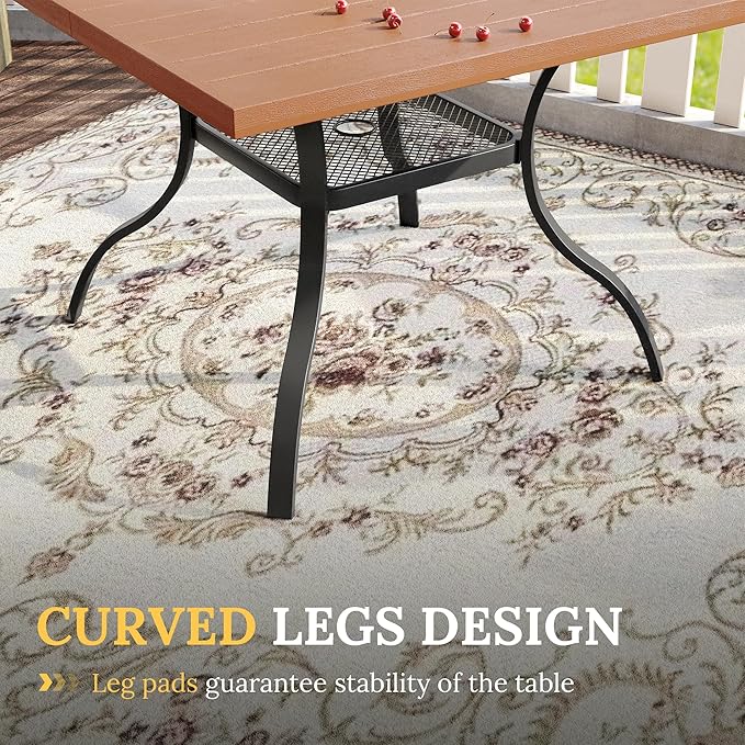 VICLLAX Square Outdoor Patio Table, All Weather Wood Grain Outdoor Dining Furniture, 38.6"x 38.6" Walnut Plastice Tabletop