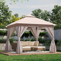 LAUSAINT HOME Outdoor Patio Gazebo 10'x10' with Expansion Bolts, Heavy Duty Party Tent & Shelter with Double Roofs, Mosquito Nettings and Privacy Screens for Backyard (Khaki)