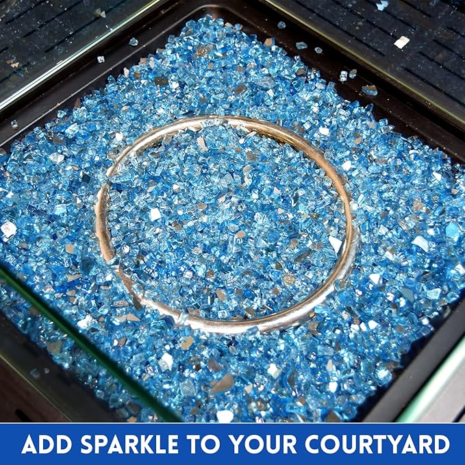 GasSaf 1/4 Inch Fire Glass Reflective Tempered Fireglass Cut Crushed FireGlass for Fire Pit, Fireplace, Replaces Existing Gas Logs & Lava Rocks (20 Pound)(Pacific Blue Reflective)