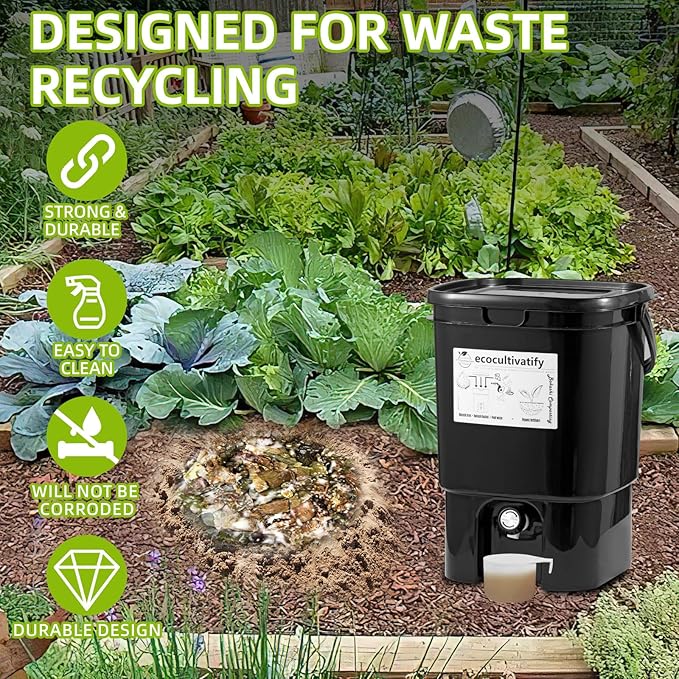 Bokashi Compost Bin, 5 Gallon Composter with Bokashi Bran, Indoor Compost Bin, Kitchen Countertop Compost Bin with Lid, Outdoor Composter Starter Kit