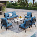 Patio Furniture Set with Coffee Table, Outdoor Conversation Set with 4 x Fixed Chairs, 1 x 3-Seat Sofa for Lawn Garden Backyard, Navy Blue