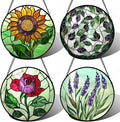 AMDERVEN Stained Glass Window Hanging 4 Pcs Set Red Roses Yellow Sunflowers 6.3" - Flower Suncatcher Door Garden Sun Catcher Decor Birthday Mother's Day for Mom Woman Nana Girl