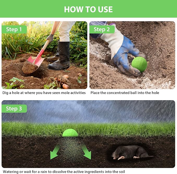 MAGIC CAT® Mole Repellent Outdoor Gopher Repellent, Natural Castor Oil Vole Repellant Outdoor Pet Plant Safe, Groundhog Repellent Mole Deterrent to Keep Vole Groundhog Out of Lawn Yard Garden-10P