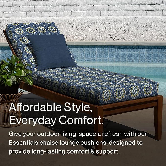 Honeycomb Outdoor Essentials Chaise Lounge, 21 x 70, Medina Medallion Blue Chair Cushion for Patio Furniture