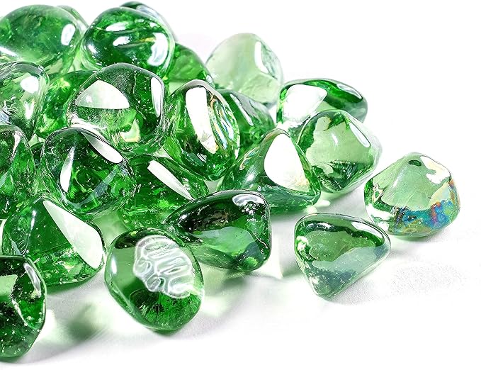 Fire Glass Diamond 1 InchFire Pit Glass Rocks for Propane or Gas Fire Pit 10 Pounds Emerald Green(Gift Package)
