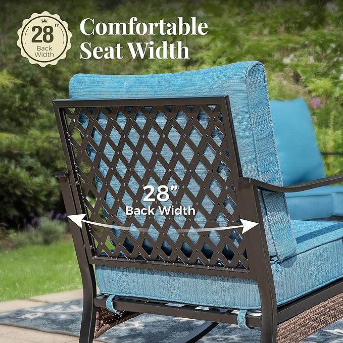 Patio Furniture Set with Coffee Table, Outdoor Conversation Set with 2 x Swivel Chairs, 1 x 3-Seat Sofa for Lawn Garden Backyard, Pacific Blue