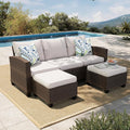 Small Patio Furniture Set, 3 Pieces Wicker Outdoor Sectional Set, L-Shaped Patio Couch Set, Modular Rattan Conversation Set with Lounge Sofa and Ottomans for Deck Lawn Garden, Beige