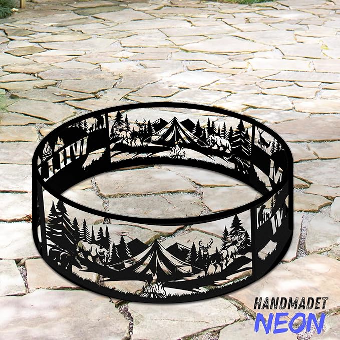 Personalized Bear Fire Pit Ring Wildlife Forest Stainless Steel Custom Name 360 Degree Campfire Ring Stove Outdoor BBQs Backyard Camping Garden Decor Gifts Father Nature Lover