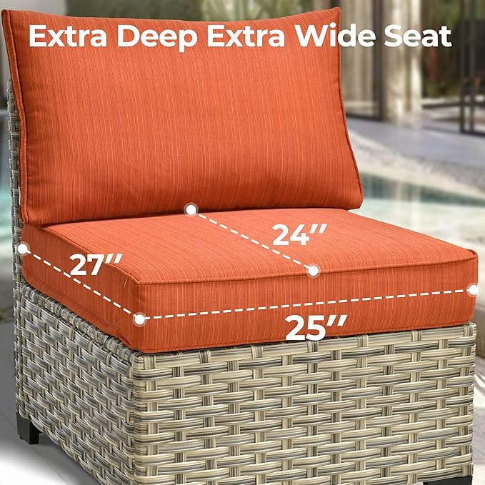 HOOOWOOO Outdoor Sectional Patio Furniture Set,9 Pieces Wicker Conversation Sets L Shaped Couch,Extra Deep Out Door Sofa Outside Furniture with Swivel Chairs,Brick Red