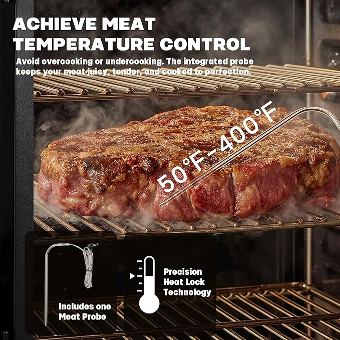 Digital Electric Smoker with Cover, LED Display Build in Meat Probe Large Capacity BBQ Smokers, 4 Racks Smoke More with 633 sq in Cooking Area