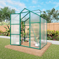 KEIKI 6x4 FT Polycarbonate Greenhouse for Outdoors, Heavy-Duty Aluminum Walk-in Greenhouse with Raised Base, Roof Vent & Drainage System, All-Season Garden Greenhouse, Green