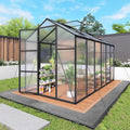 KEIKI 6x12 FT Polycarbonate Greenhouse for Outdoors, Durable Aluminum Walk-in Greenhouse with Gutter Drainage & Tall Growing Space for Plants, Black