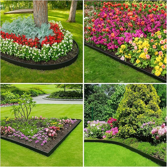 MIXC 33ft, 1.5in Tall Landscape Edging Kit with 50 Spikes, No-Dig Flexible Plastic Edge Border for Landscaping, Lawn, Garden, Flower Beds, Yard, Paver, Playground, Fence, Pathway, Black,1pack,33ft