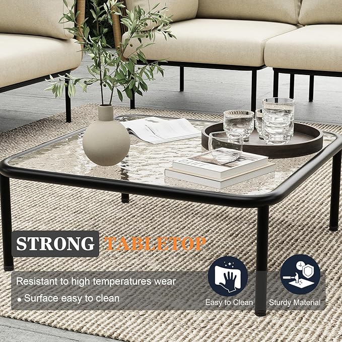 9 Piece Modern Outdoor Rope Wicker Sectional Patio L-Shaped Conversation Sofa Set Deep Seating with Thick Cushions