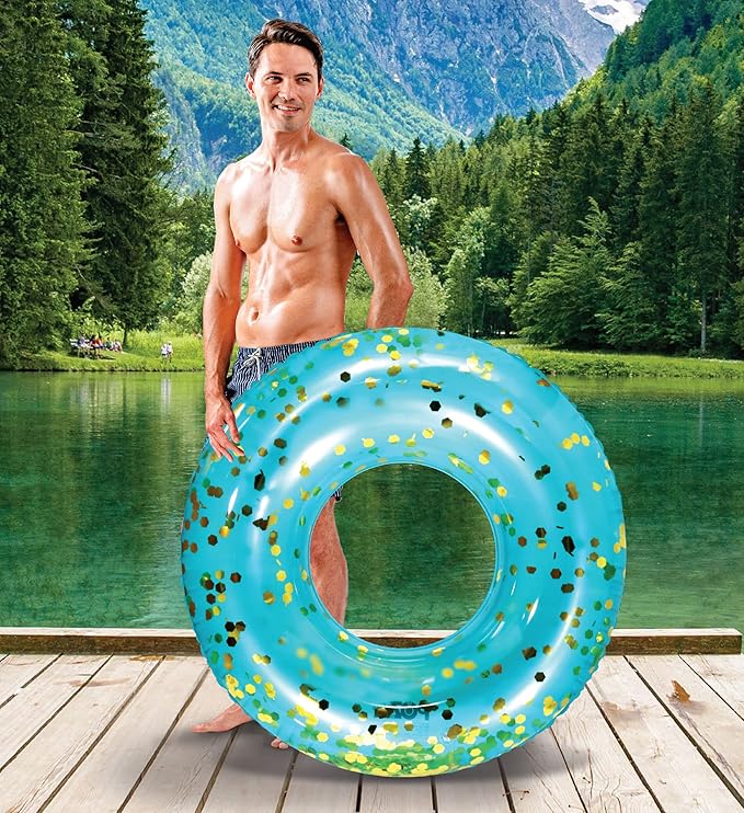 POZA Inflatable Pool Float Tube – Sparkly Confetti Swim Ring, Heavy Duty UV Resistant Inflatable Tube Pool Float for Kids & Adults – Multiple Colors & Sizes – Beach, Lake & Pool Party Float