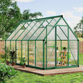 6x11 FT Outdoor Greenhouse, Polycarbonate Greenhouse with Roof Vent and Ground Nails, Aluminum Large Walk-in Green House w/ Lockable Push Door for Outside Garden Backyard (Green, 6x11 FT)