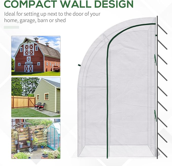 Outsunny 5' x 4' x 7' Outdoor Lean to Greenhouse, Walk-in Green House Plant Nursery with Roll-up Window, PE Cover, White