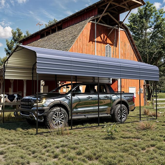 YOLENY 14x25 FT RV Carport, Heavy Duty Metal Carport with Reinforced Metal Frame & Galvanized Roof, Weather-Resistant Car Shelter for RV, Cars, Trucks, Boats, SUVs, and Tractors, Gray