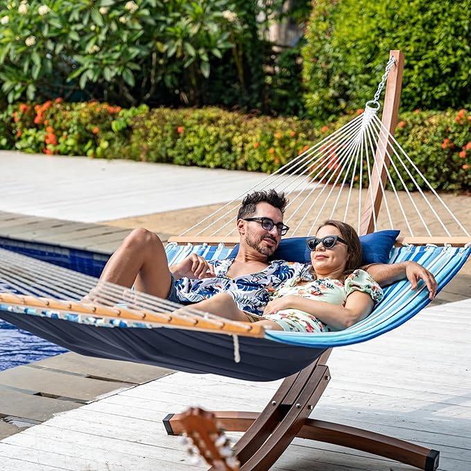 Lazy Daze Hammocks 12 FT Quilted Fabric Double Hammock with Spreader Bars and Detachable Pillow, 450lbs Weight Capacity